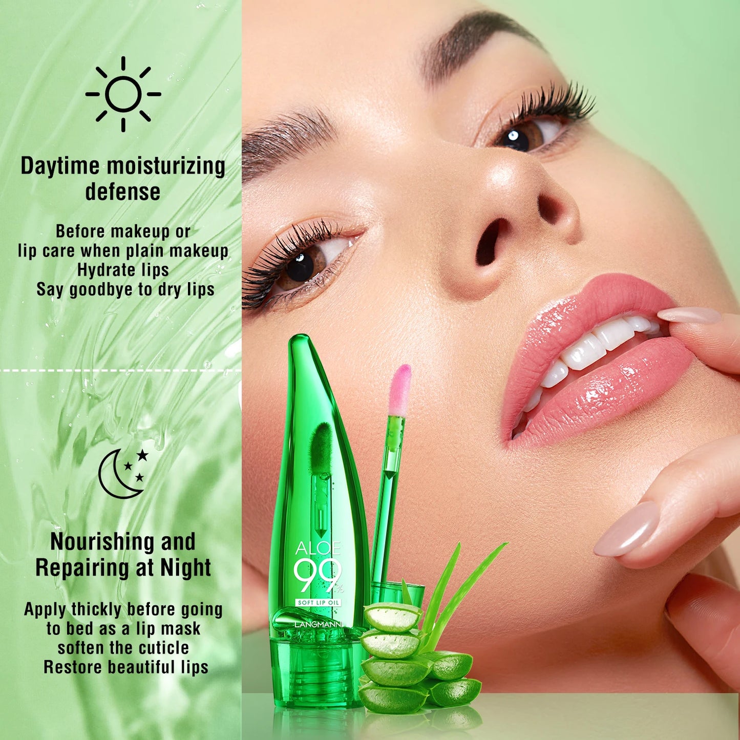langmannni Aloe Vera Moisturizing Lip Gloss Warm Feeling Color Changing Lip Glaze Long Lasting Moisture Lip Oil