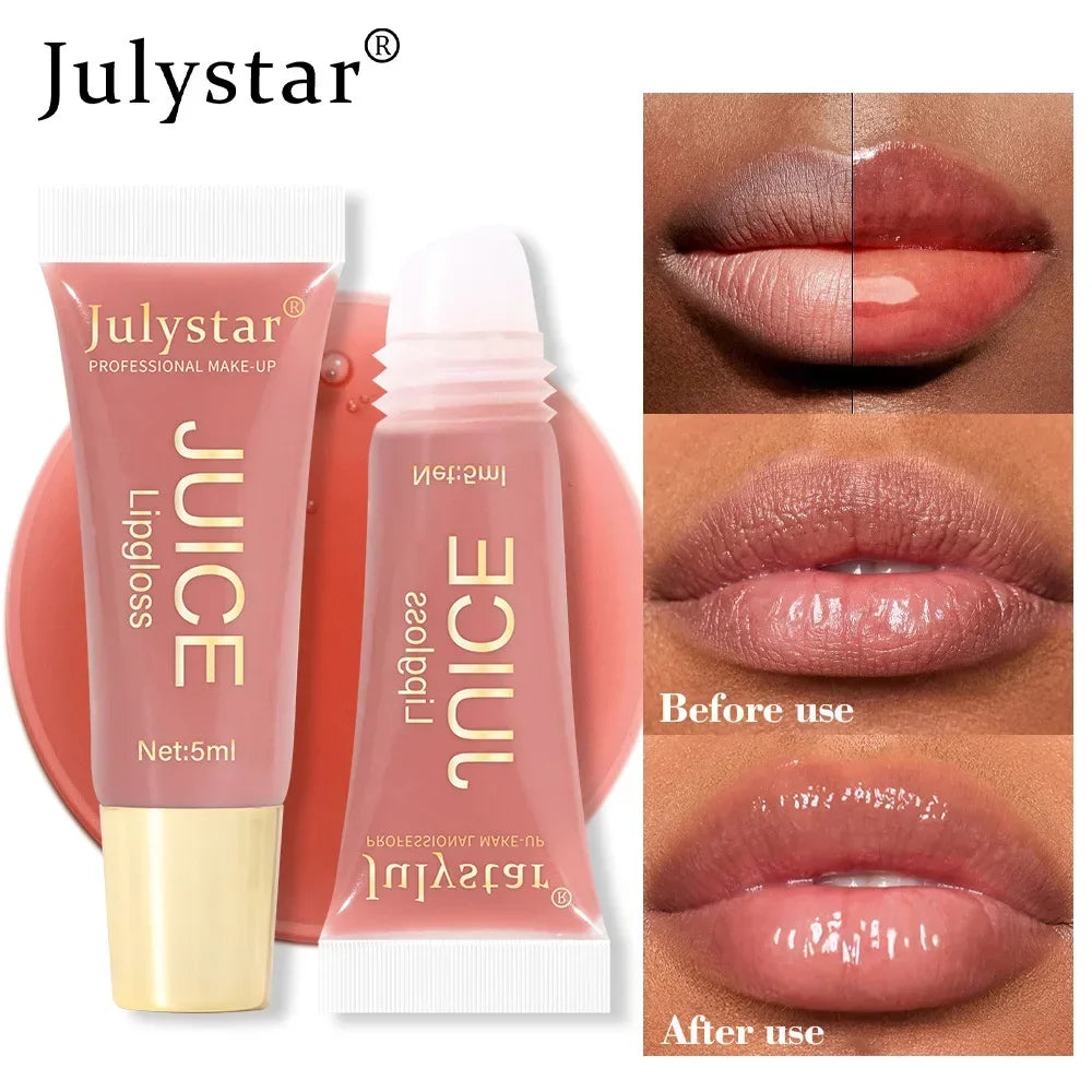 Nude Brown Plumping Lip Gloss Moisturizing Fruit Lip Oil Transparent Fullness Lips Tint Soft Tube Makeup Applicator Beauty Care