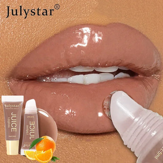 Nude Brown Plumping Lip Gloss Moisturizing Fruit Lip Oil Transparent Fullness Lips Tint Soft Tube Makeup Applicator Beauty Care