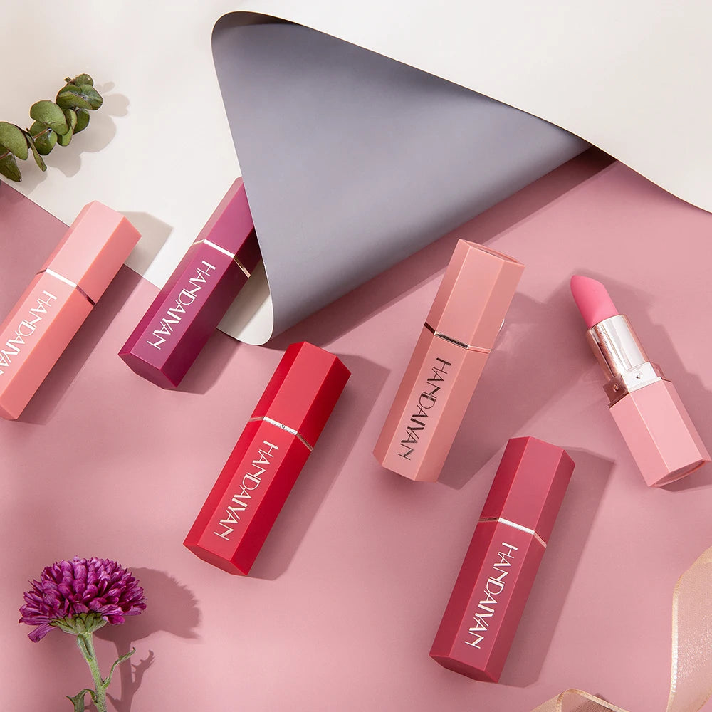 6-Color Matte Lipstick, Non-Fading, Non-Stick Cup Long-Lasting Velvet Finish, Smooth Matte Lip Color Waterproof Smudge-proof