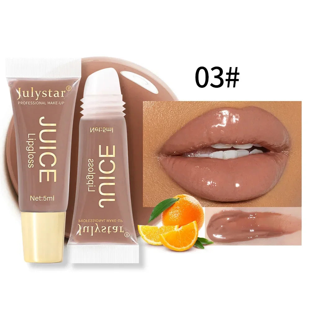 Nude Brown Plumping Lip Gloss Moisturizing Fruit Lip Oil Transparent Fullness Lips Tint Soft Tube Makeup Applicator Beauty Care