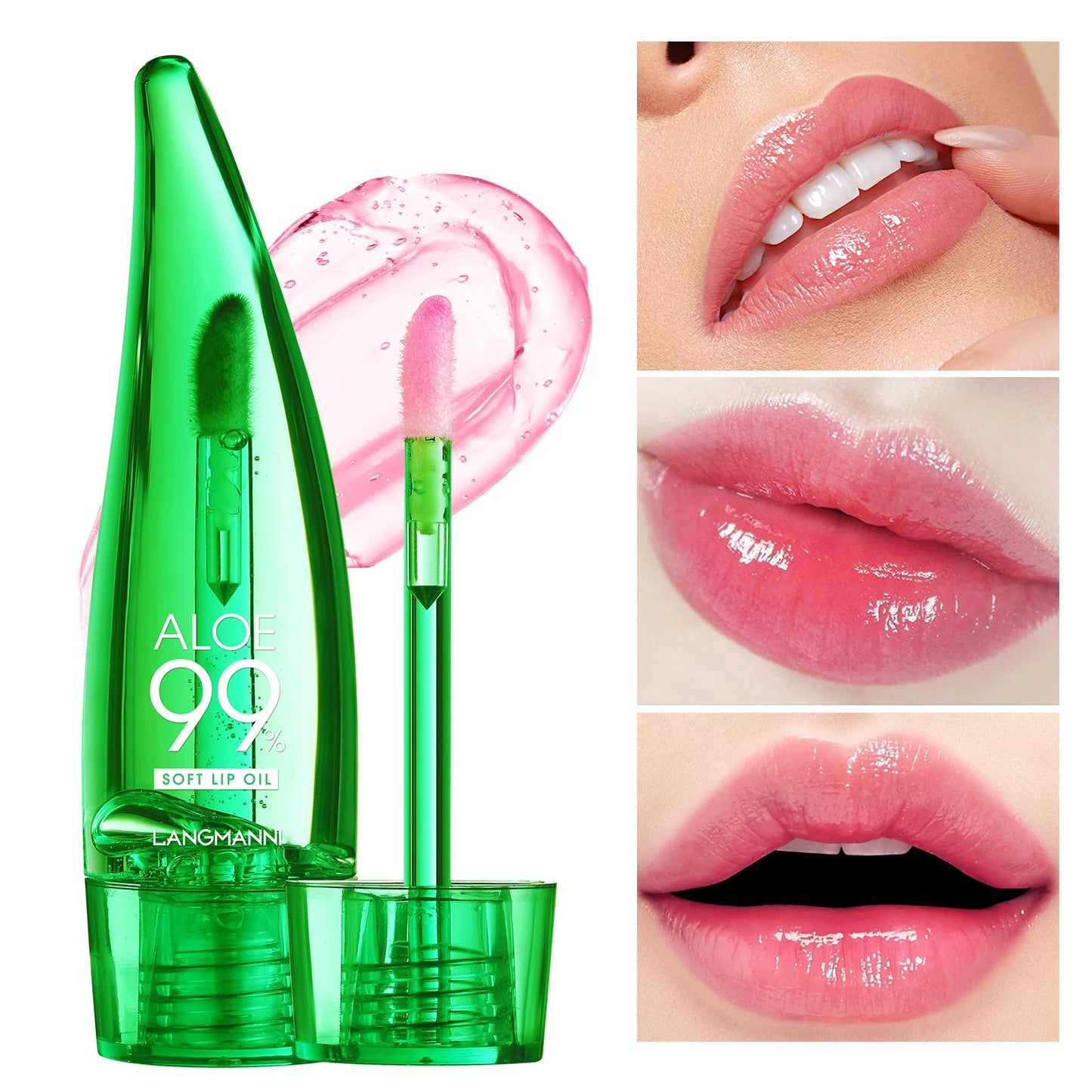 langmannni Aloe Vera Moisturizing Lip Gloss Warm Feeling Color Changing Lip Glaze Long Lasting Moisture Lip Oil